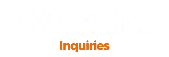 Text graphic featuring the words "Media Inquiries" in white and orange.